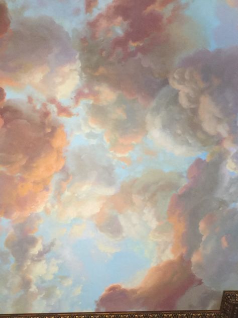 Rennaissance Art Clouds, Ethereal Art Background, Heavenly Clouds Painting, Ceiling Sky Painting, Clouds Painting Wallpaper, Paintings Of Clouds, Cloud Ceiling Painting, Sky Ceiling Bedroom, Mural Clouds