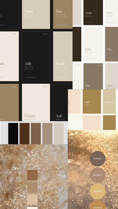 Here is a little idea of the color palette we would love our guests to wear. Anything in this palette or similiar will be grat! Champagne, creams, beige, taupe, browns, sand, olive, black and white (especially for the men) Black Champagne Color Palette, Black And Champagne Color Palette, Charcoal And Cream Color Palette, Taupe Mood Board, Black And Brown Wedding Color Schemes, Taupe And Black Wedding, Lunar Colony, Holiday Engagement Party, Champagne Color Palette