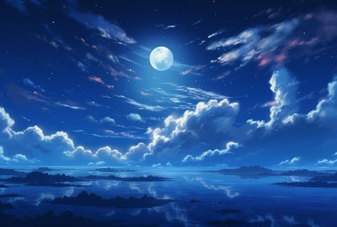 Artwork by Hary (Pixiv 13009126) Ai-generated illustration AIイラスト moon 月 night sky 夜空 lake 湖 #wallpaper #illustration #background #clouds Night Clouds Drawing, Anime Sky Background Aesthetic, Sky Wallpaper For Laptop, Anime Night Sky, Background Clouds, Story Background, Night Clouds, Cloud Illustration, Sky Day