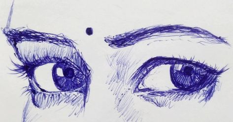 Eyes Sketch Pen Art Easy, Pencil Sketches Of Eyes, Pen Easy Sketch, Indian Eyes Drawing, Eye Drawing With Pen, Both Eyes Drawing, Rough Pen Sketches, Sketches Black Pen, Easy Pen Sketches Aesthetic