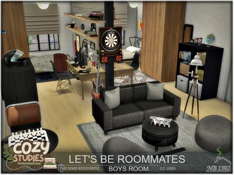 The Sims Resource - Let's Be Roommates-Boys Room (CC only TSR) Sims 4 Teen Boy Room, Sims 4 Boy Room Cc, Sims 4 Boys Room, Teen Bedroom Boy, Cc Packs, Furniture Cc, Teenager Bedroom Boy, Boys Furniture, Sims 4 Bedroom