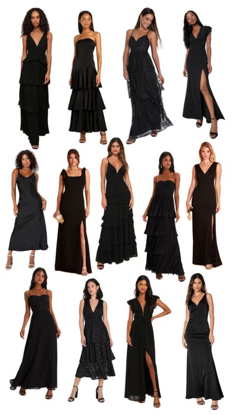 All Black Formal Attire, Black Bridesmaid Dress Mismatched, White Party Attire, Engagement Party Outfit Guest, Black White Dress Formal, 18th Birthday Dress, Cocktail Wedding Attire, Cocktail Dress Code, Black Tie Wedding Guest Dress