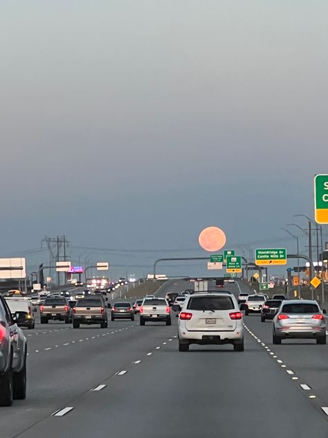 #driving #dallas #highway #moon #nighttime #sky #cars Nighttime Sky, American Culture, Night Time, Dallas, Texas, Moon, Cars, Quick Saves