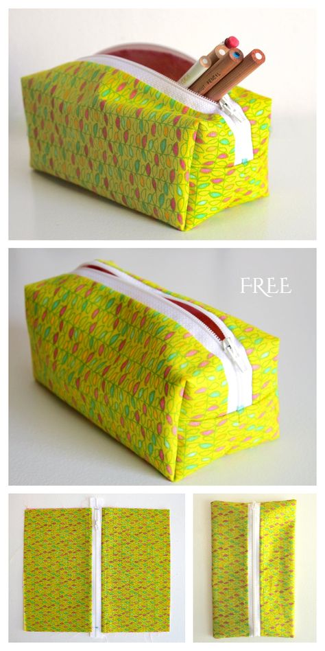 DIY Fabric Block Zipper Pouch Free Sewing Patterns | Fabric Art DIY Block Pouch Pattern, Box Zipper Pouch Tutorial Free Pattern, Sewing Purses Patterns Free Zipper Pouch, Zipper Pencil Case Pattern, Ditty Bag Pattern Sewing, Pouch Patterns To Sew, Zipper Pouch Tutorial Free Pattern, Zipper Pouch Pattern Free, Sewing Zipper Pouch