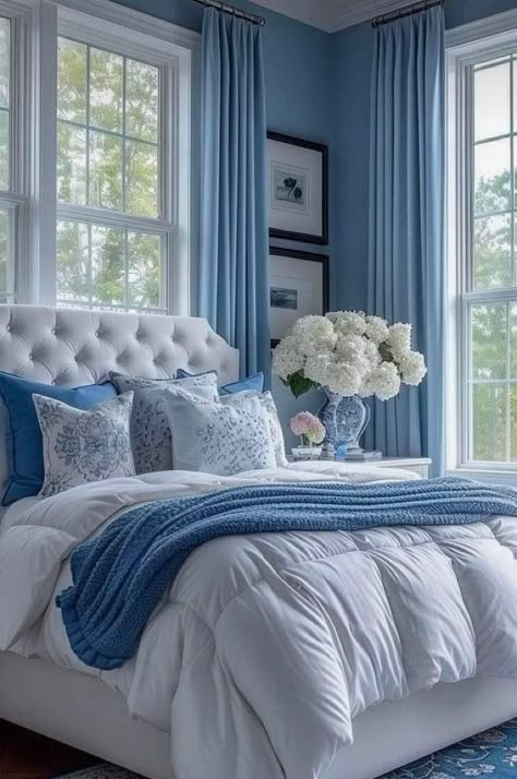 Summer Room Decor, Blue Room Decor, Blue Bedroom Decor, Classy Bedroom, Bedroom Walls, Blue Rooms, Room Makeover Bedroom, Blue Bedroom, Master Bedrooms Decor