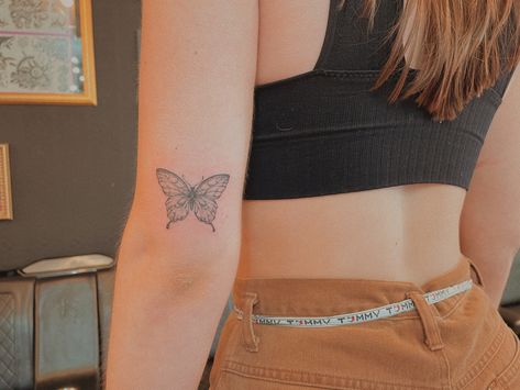 Tattoo For Elbow Women, Above Elbow Butterfly Tattoo, Butterfly Tattoo Behind Elbow, Butterfly Elbow Tattoo Open Close, Butterfly Tattoo Above Elbow, Behind The Elbow Tattoo, Butterfly Tattoo Elbow, Under Elbow Tattoo, Behind Elbow Tattoo Women