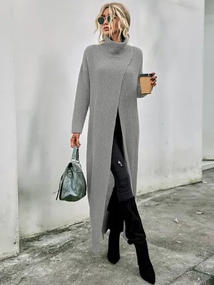 Longline Sweater, Blouse Casual Fashion, Chic Chic, Fashion Business Casual, Stylish Clothes For Women, Knit Fashion, Winter Fashion Outfits, Split Hem, Stylish Dresses