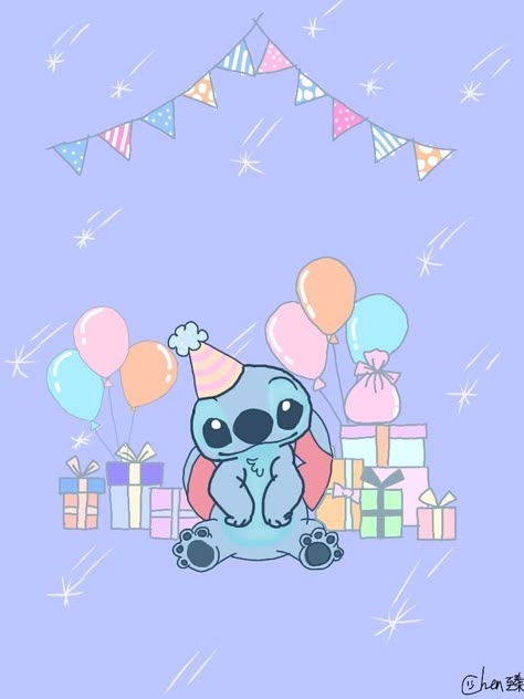 Angel Stitch, Lilo And Stitch Drawings, Birthday Cartoon, Birthday Illustration, Lilo Y Stitch, Stitch Drawing, Birthday Wallpaper, Cute Galaxy Wallpaper, Stitch Pictures