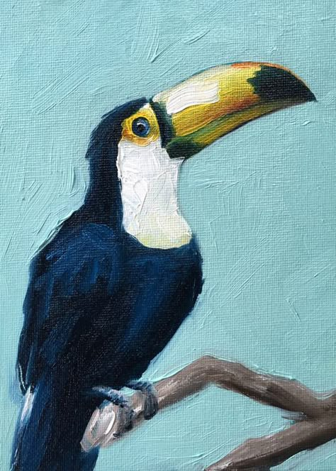 Cool Oil Painting Ideas, Tucan Acrylic Painting, Acrylic Paint Animals, Toucan Acrylic Painting, Animal Painting Ideas On Canvas, Canvas Art Painting Acrylic Inspiration, Canvas Drawings Acrylics, Painting Ideas On Canvas Animals, Simple Animal Paintings