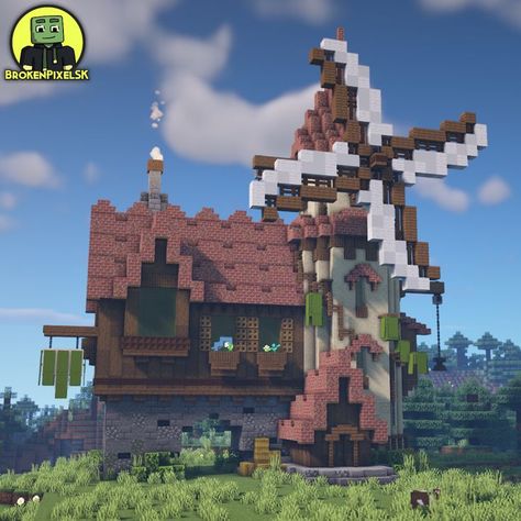 Windmill house in Minecraft Cute Minecraft Windmill, Windmill Minecraft Ideas, Windmills Minecraft, Windmill Minecraft Easy, Mc Windmill, Minecraft Windmill House, Minecraft Windmill Design, Windmill Minecraft, Minecraft Cottage House