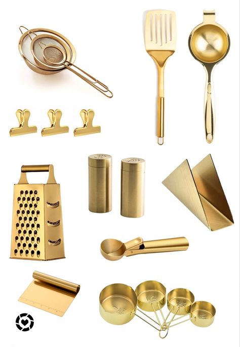 Gold Kitchen Gadgets, Golden Kitchen Accessories, Gold Cooking Utensils, Gold Utensils Place Settings, Golden Utensils, Gold Kitchen Utensils, Golden Kitchen, Gold Utensils, Beautiful Kitchenware