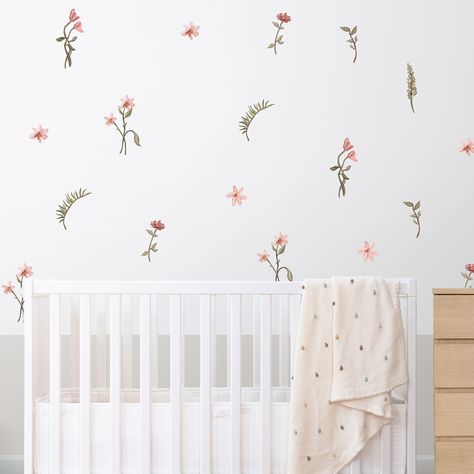 Boho Floral Decal Nursery Boho Flower Wall Sticker for Kid - Etsy Nursery Floral Wall, Wild Flower Nursery, Nursery Flower Wall, Boho Flower Wall, Floral Wall Stickers, Tiny Nursery, Nursery Floral, Beautiful Environment, Wildflower Wall