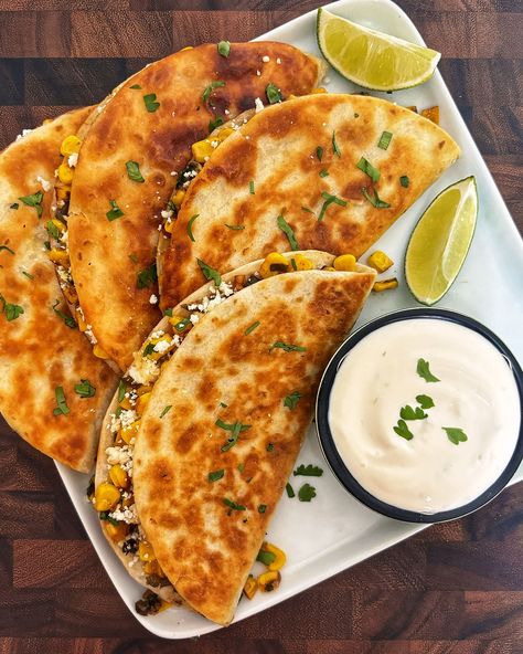 Mexican Street Corn Quesadillas Street Corn Quesadillas, Corn Tortilla Quesadilla, Cheese Quesadilla, Cotija Cheese, Mexican Street Corn, Street Tacos, Quesadilla Recipes, Summer Lunch, Street Corn