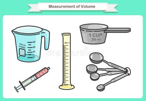 Measurement of Volume. Objects such as beaker, graduated cylinder, cup, syringe, Measuring Spoon stock photo, #Spoon, #stock, #photo, #ad Measuring Cups Drawing, Beaker Drawing, Baking Drawing, Tangram Patterns, Graduated Cylinder, Infographic Inspiration, Bullet Journal Notebook, Cup Art, Measuring Tools