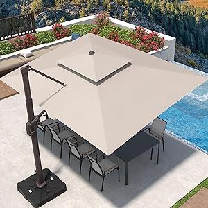 Deconk 9' X 12' Cantilever Patio Umbrella 360°Rotation Rectangular Outdoor Umbrella, Double Top Large Offset Sun Shade Umbrella for Garden Deck Pool Backyard Patio, Beige Terrace Umbrella, Large Outdoor Umbrella, Large Patio Umbrellas, Cantilever Patio Umbrella, Offset Patio Umbrella, Shade Umbrellas, Offset Umbrella, Outdoor Comfort, Cantilever Umbrella