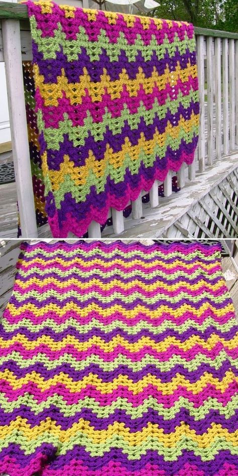 Crochet Ripple Blanket, Chevron Blanket, Crochet Afghan Patterns Free, Crochet Blanket Afghan, Crochet Fun, Afghan Crochet, Afghan Patterns, Crochet Afghans, Afghan Blanket