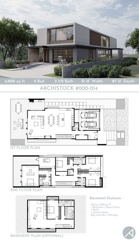 Minimalist House Plans 2 Floor, Minimalist House Floor Plan, 3storey House Design, Basement Plans Layout, 2 Storey House Design Modern Floor Plans, Modern Home Floor Plans, Villa Floor Plan, Open Concept Living Dining, Open Concept House Plans