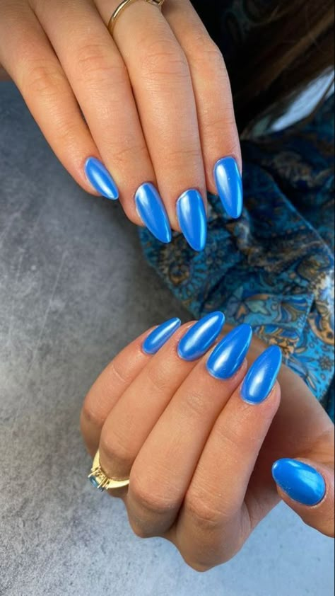 Blue Donut Glaze Nails, Blue Glazed Donut Nails, Blue Glazed Nails, Greek Nails, Blue Chrome Nails, Pink Chrome Nails, Nail Color Ideas, S Nails, Milky Nails