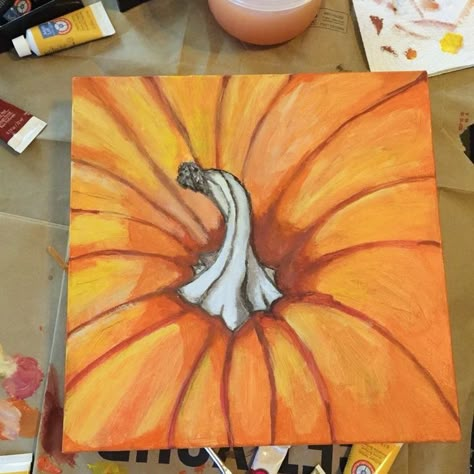 Pumpkin Canvas Painting, Canvas Painting Projects, Kids Canvas Painting, Fall Canvas Painting, Pumpkin Canvas, Autumn Leaves Art, Pumpkin Painting Ideas, Fall Canvas, Easy Canvas Painting