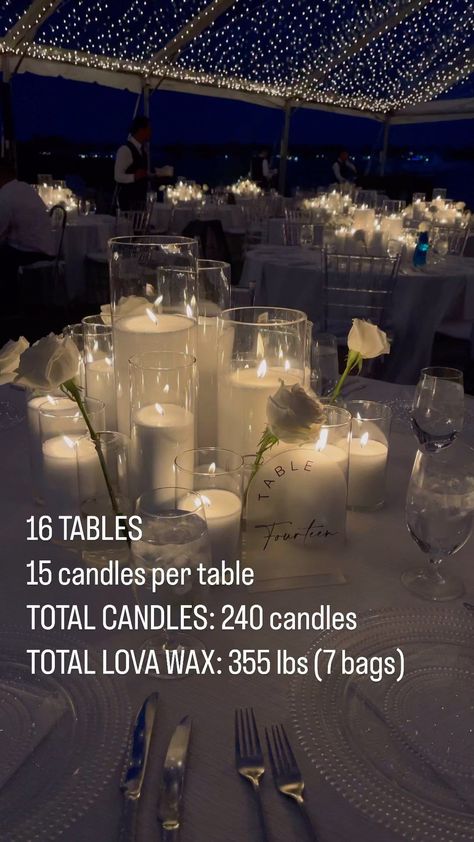 Easy Math: 16 TABLES 15 candles per table TOTAL CANDLES: 240 candles TOTAL LOVA WAX: 355 lbs (7 bags) . LOVA Candle Pearls Wax available at… | Instagram Table With Candles, Floating Candle Pearl Centerpieces, Pearl Candles, Sand Candles Wedding, Wax Beads Candle, Pearl Wax Candle, Sparkling Number Candle, Candles Reception, Pearl Wax