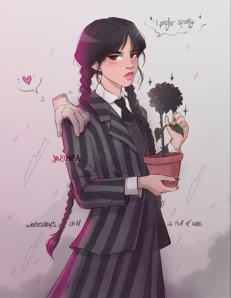 "🖤 #wednesdayaddams 🖤” @jansumalla Anime Wednesday Addams, Goody Addams Fanart, Gomez Addams Fanart, Wensday Fanart, Drawing Of Wednesday, Wednesday Addams Illustration, Wednesday Addams Sketch, Wednesday Fan Art, Addams Family Art