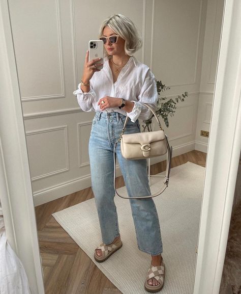 Hair Salon Outfits Summer, River Walk Outfit San Antonio, Casual Spring Summer Outfits 2023, Minimalist Fashion 2023, Casual Summer Outfits For Women In 30s Street Style, 36 Degree Weather Outfit, Casual Summer Work Outfits For Women, Garden Party Outfit Casual, Linen Button Up Outfit