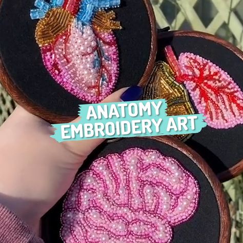 Ultimate - Anatomy Embroidery Art Unique Embroidery Designs Ideas, Textiles Anatomy, Anatomy Crafts, Embroidery Anatomy, Brain Embroidery, Anatomy Embroidery, Goth Embroidery, Art Anatomy, Embroidery Heart