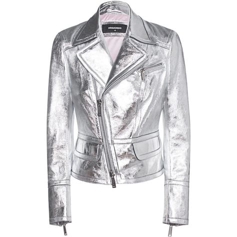 DSQUARED2 Shine Silver Leather // Leather jacket in metallic look (18.755 ARS) ❤ liked on Polyvore featuring outerwear, jackets, coats, jackets2, skirts, embellished leather jacket, silver jacket, asymmetrical zipper jacket, real leather jackets and slim fit leather jacket Silver Leather Jacket, Asymmetrical Leather Jacket, Couture Coats, Biker Jacket Women, Interesting Clothing, Short Leather Jacket, Motorcycle Leather Jacket, Silver Jacket, Metallic Jacket