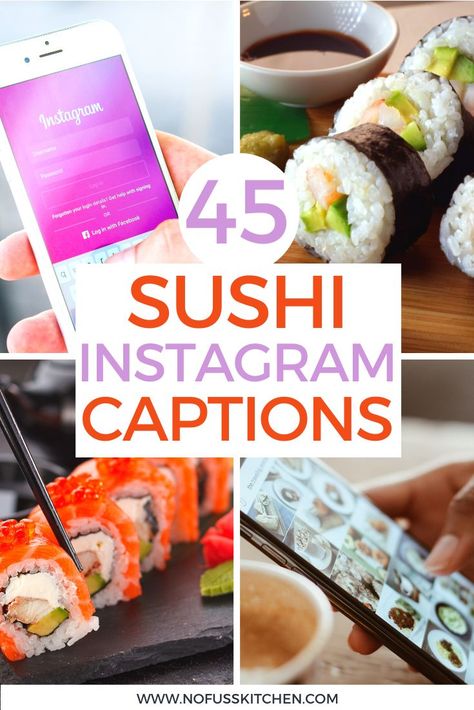 Sushi Jokes, Sushi Quotes, Sushi Puns, Creative Captions, Bland Food, Types Of Sushi, Sushi Sushi, Food Captions, Sushi Party