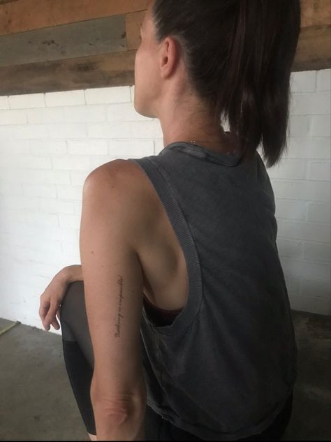 Back Tricep Tattoo, Tricep Tattoo, Tattoo Locations, Arm Tattoos Lettering, Tricep Tattoos, Back Of Arm Tattoo, Upper Arm Tattoos, Dainty Tattoos, Upper Arms