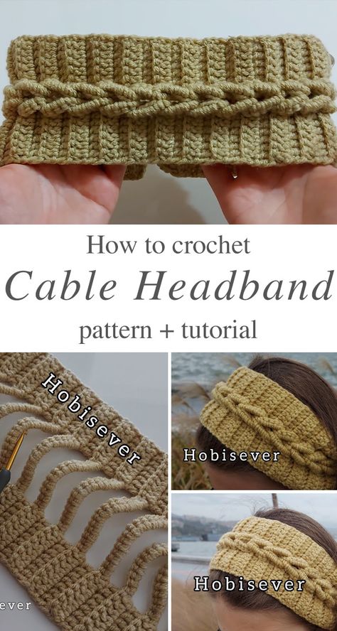 Crochet Easy Cable Headband You Will Love - CrochetBeja Crochet Headband Tutorial, Crochet Ear Warmer Pattern, Crochet Headband Free, Cable Headband, Bandeau Au Crochet, Crochet Headband Pattern Free, Crochet Cable, Crochet Easy, Creative Crochet