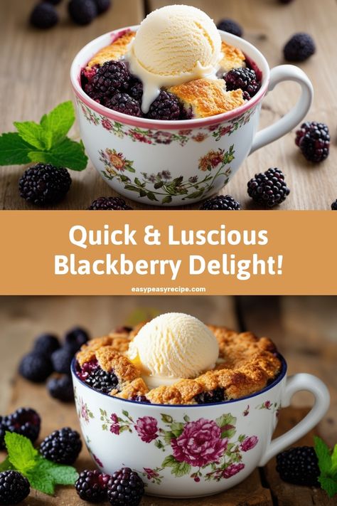 Quick and Easy Blackberry Cobbler Mug Cake Recipe Easy Blackberry Cobbler, Microwave Dessert, Easy Zucchini Recipes, Mug Cake Recipe, Pot Recipes Healthy, Blackberry Cobbler, Quick Treats, Mug Recipes, Dessert Stand