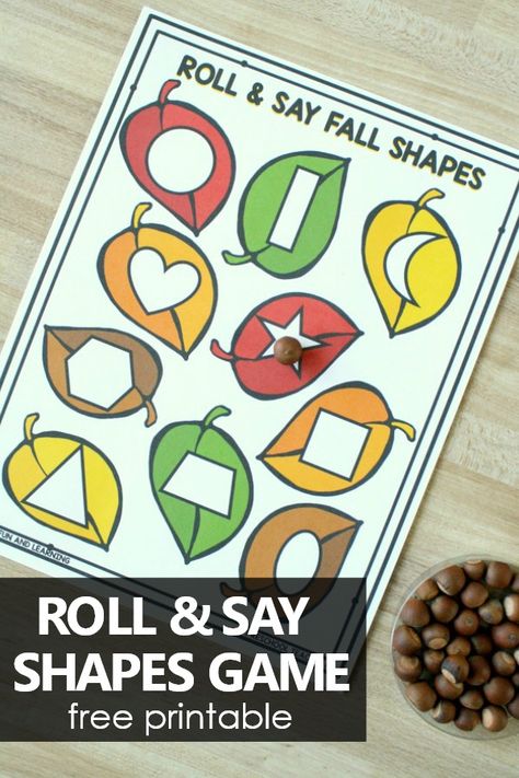 Practice 2D shape recognition with this free printable, no-prep print and play Fall 2D Shapes Game for preschool and kindergarten. #preschool #kindergarten #shapes #2Dshapes #prek #freeprintable #mathgames #fallactivities Fall Shapes Kindergarten, Fall Shapes Preschool, Fall Shape Activities, Fall Shape Activities Preschool, Preschool Leaves, 3s Preschool, 2d Shape Games, Fall Shapes, Kindergarten Shapes