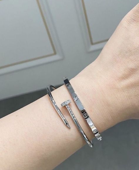 Silver Cartier Bracelet, Silver Bracelet Stack, Cartier Bracelet, Wrist Jewelry, Luxe Jewelry, Luxury Bracelet, Rich Lifestyle, Jewelry Accessories Ideas, Girly Accessories