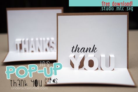 {free downloads} Jin's Pop-up Thank You cards Arte Pop Up, Tarjetas Pop Up, Pop Up Card Templates, Silhouette Cards, Papercraft Templates, Cricut Cards, Pop Up Book, Up Book, Diy Christmas Cards