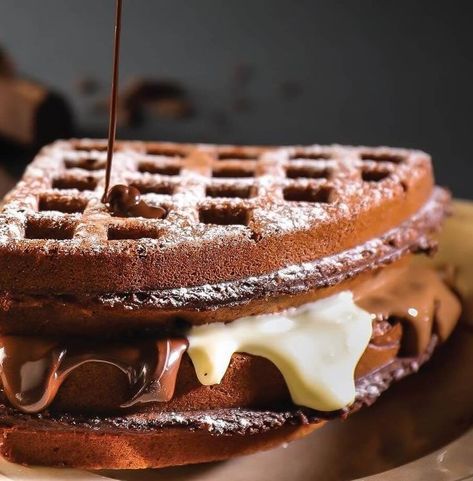 Chocolate Waffles, Party Dessert Table, Chocolate Nutella, Belgian Waffles, Triple Chocolate, Party Desserts, Guilty Pleasures, Dessert Table, Food Photo