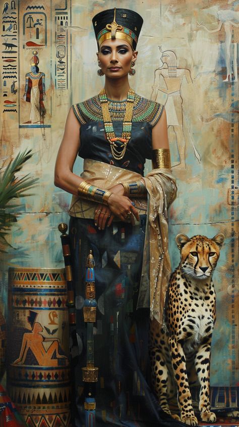 #Nefertiti #EgyptianPharaoh #Queen #Cheetah #MalcolmT.Liepke #Painting #Artefacts Egyptian Pharaoh Art, Nefertiti Wallpaper, Queen Nefertiti Art, Egyptian Queen Art, Cleopatra Painting, Egypt Artwork, Pharaoh Art, Ancient Egyptian Dress, Nefertiti Art