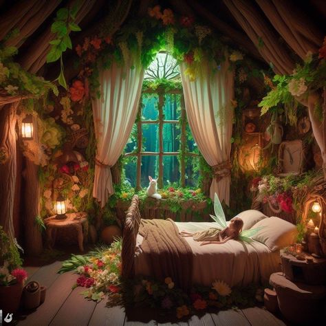 Fairy Forest Room, Fairy Tale Room, Black Fairy Aesthetic, Cottagecore Bedrooms, Forest Room Decor, Woodland Bedroom, Fairy Bed, Dream Dorm Room, Fairycore Room