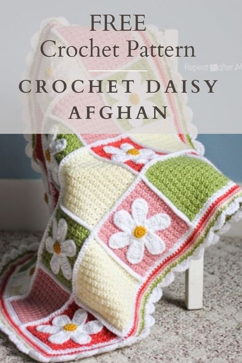 Crochet Daisy Afghan, Daisy Afghan Crochet Pattern Free, Daisy Afghan Crochet Pattern, Spring Crochet Blanket, Crochet Flower Blanket Pattern Free, Flower Crochet Blanket Pattern, Crochet Daisy Pattern Free, Easy Crochet Blanket Patterns Free, Crochet Daisy Blanket