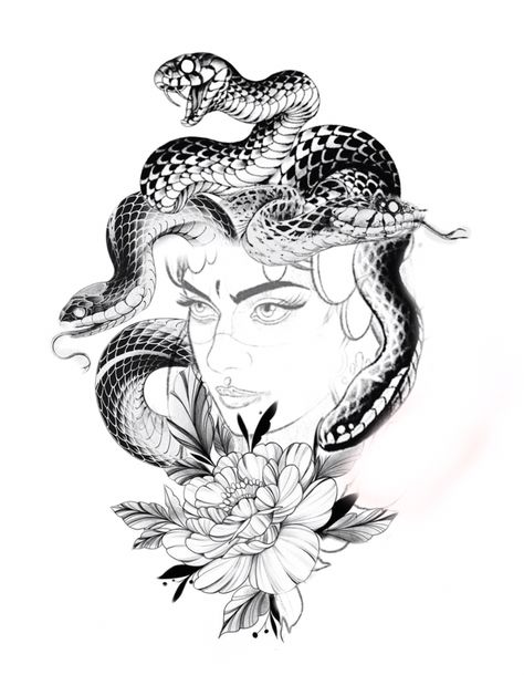 Colored Medusa Tattoo, Medusa Tattoo Design, Girl Face Drawing, Mythology Tattoos, Medusa Tattoo, Bride Of Frankenstein, Hip Tattoo, Face Drawing, Girl Face