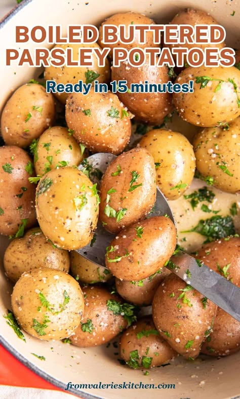 Creamer Potatoes Recipes, Buttered Potatoes Recipe, Easy Balsamic Chicken, Boiled Potatoes Recipe, Small Potatoes Recipe, Boiled Baby Potatoes, Homemade Salisbury Steak, Baby Potato Recipes, Creamer Potatoes