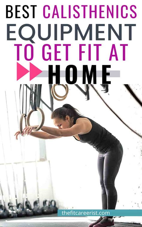 Find the best calisthenics equipment for your home workout space. Getting fit with bodyweight exercises really works but here are the items you may need in order to maximize fat loss. weight loss tips, home fitness, home workouts, home gym. #fitnesshacks #fitnesstips #homeworkout #homegym Home Gym Calisthenics, Calisthenics Equipment, Home Gym On A Budget, Workouts Home, Home Workout Space, Home Gym Essentials, Suspension Trainer, Suspension Training, Gym At Home