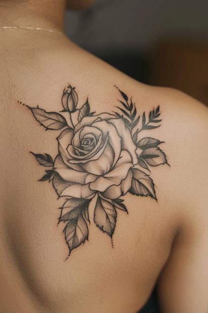 25+ Shoulder Tattoos For Women Floral Upper Back Tattoo Women, Rose Tattoo Back Shoulder, Soft Rose Tattoo, Women’s Shoulder And Arm Tattoos, Inner Shoulder Tattoo, Rose Shoulder Cap Tattoo, Rose On Shoulder Tattoo, Shoulder Tattoos For Women Flower, Back Shoulder Tattoo Women