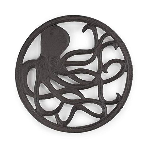 AmazonSmile: gasaré, Cast Iron Trivet, Decorative Octopus Design, for Hot Dishes, Pots, Kitchen, Countertop, Dining Table, with Rubber Feet Caps, Solid Cast Iron, 8 Inch Large, Rustic Brown Finish: Kitchen & Dining Countertop Dining Table, Octopus Decor, Octopus Gift, Black Rack, Silicone Trivet, Turtle Decor, Octopus Design, Hot Dishes, Brown Paint