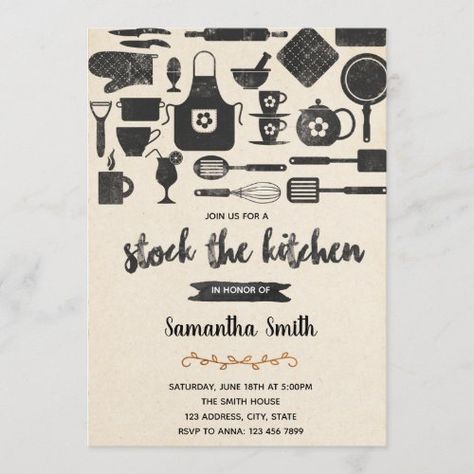 Stock The Kitchen Bridal Shower Invitation #zazzle #weddinginvitations #birthdayinvitations #babyshowerinvitations #zazzleinvitations #monogram #businesscards #graduation #homedecor Stock The Pantry Shower, Kitchen Shower Invitations, Kitchen Bridal Shower, Rustic Bridal, Bridal Shower Rustic, Couple Shower, Invitation Sizes, Bridal Shower Invitation, Zazzle Invitations