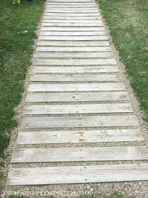 Pine And Prospect Home, Pine And Prospect, Wood Walkway, Brick Pathway, Backyard Walkway, Outdoor Walkway, Outdoor Path, Diy Outdoor Decor, Outdoor Diy Projects