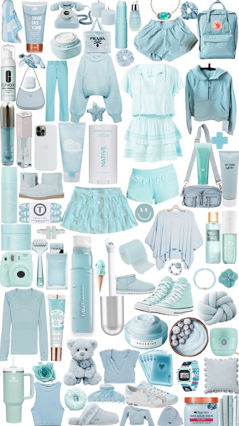 Blue Outfit Board, Blue Girly Things, Light Blue Outfit Aesthetic, Teal Outfit Ideas, Blue Wishlist, Lulu Lemon Outfits, Fits Preppy, Pastel Blue Outfit, Preppy Outfits Aesthetic