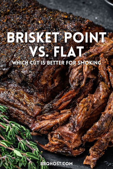 Beef brisket is renowned for its crunchy bark and melt-in-your-mouth interior, making it a favorite at any barbecue. However, a properly smoked brisket can take all day to prepare. Fortunately, there’s a shortcut. If you don't have time to smoke the whole brisket, you can choose either the brisket point or the brisket flat. But which one? This guide will help you decide between the two for a tender juicy smoked brisket that's perfect for any occasion. Brisket Point Recipes Smoked, Flat Brisket Smoked, Smoked Brisket Point, Different Cuts Of Steak, Brisket Flat, Corned Beef Sandwich, How To Cook Brisket, Pulled Beef, Smoked Beef Brisket