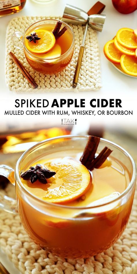 Spiked Apple Cider Whiskey, Spike Hot Apple Cider, Spiked Rum Apple Cider, Mulled Spiked Apple Cider, Hot Apple Cider Whiskey Cocktail, Spiked Apple Cider Bourbon, Hot Bourbon Apple Cider, Warm Cider Alcohol Drinks, Spiked Cider Crockpot