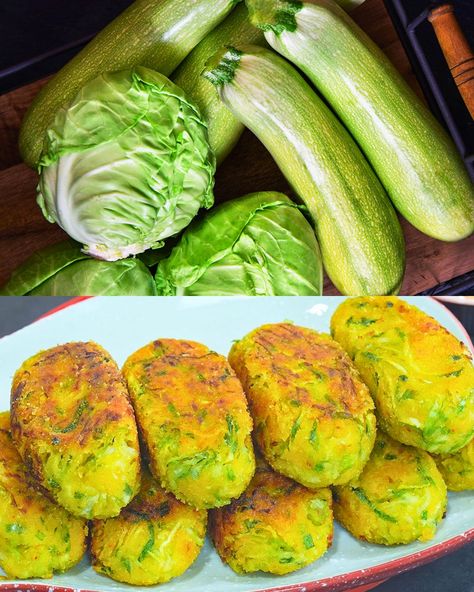 Cabbage And Zucchini, Vegan Croquettes, Zucchini Patties, Plant Based Soups, Grandma Cooking, Chicken And Cabbage, Salmon And Asparagus, Veggie Delight, Zucchini Recipes